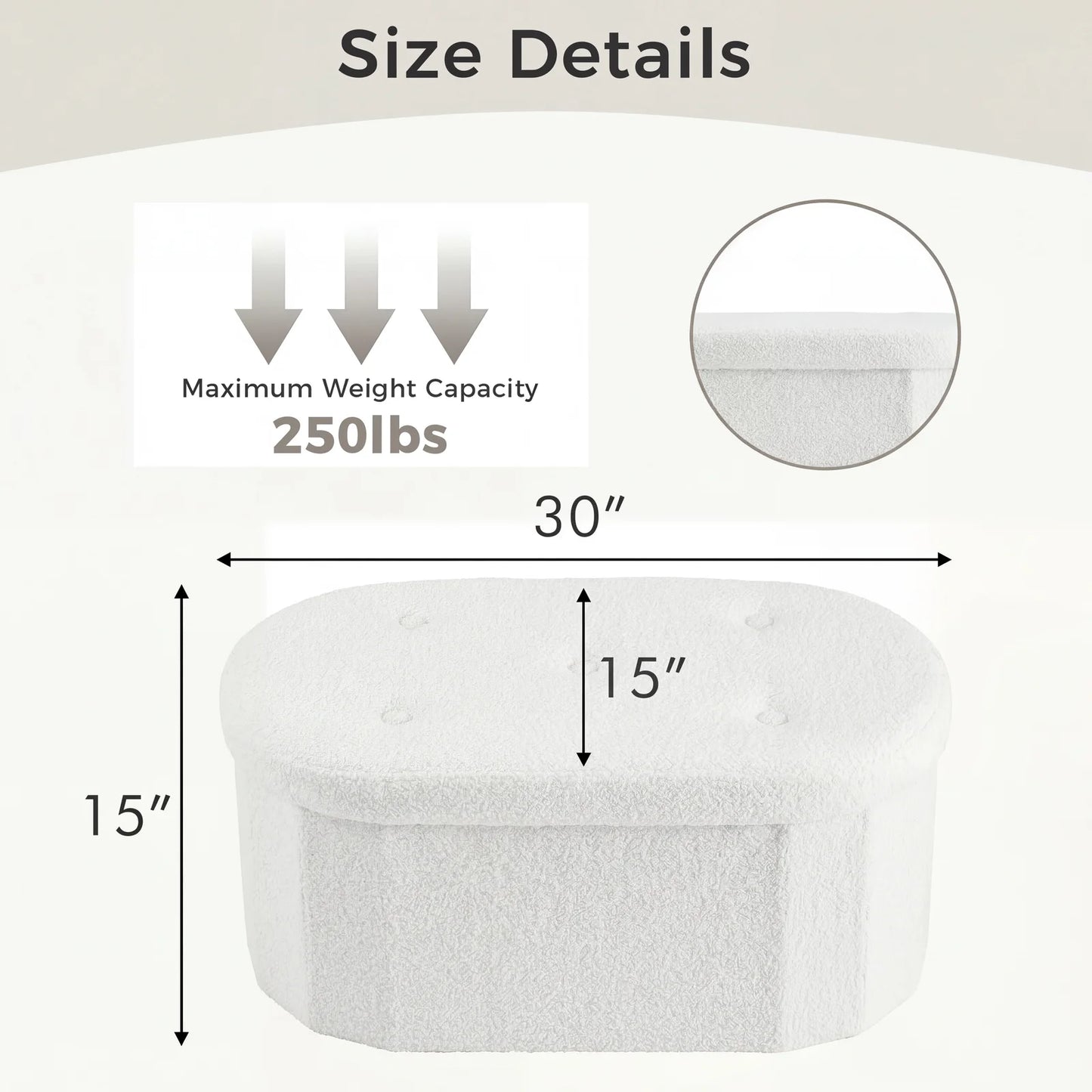 JHK Folding Storage Ottoman Bench With Teddy Fabric Cushion
