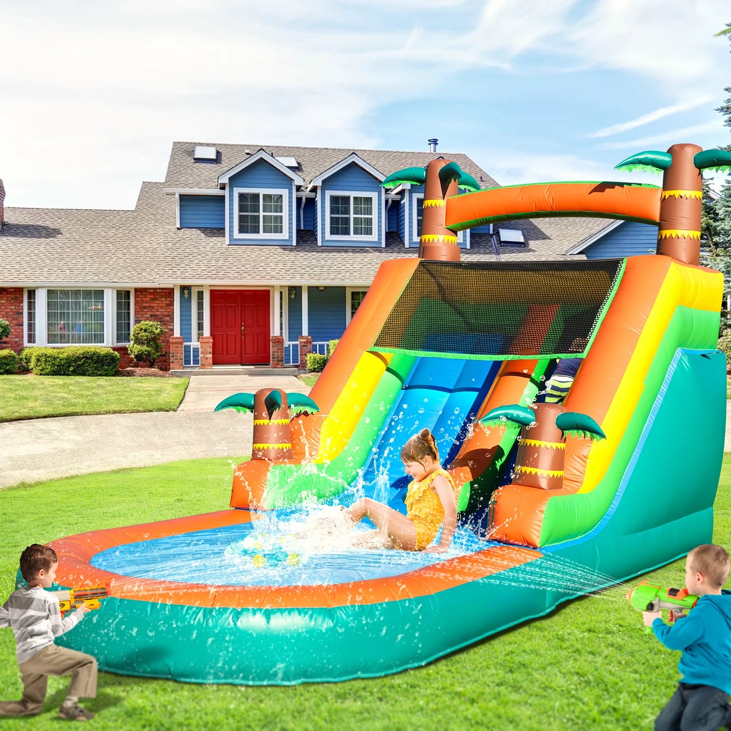 21ft Giant Commercial PVC Inflatable Water Slide Bounce House Pool With Blower commercial  Children's playground water slide
