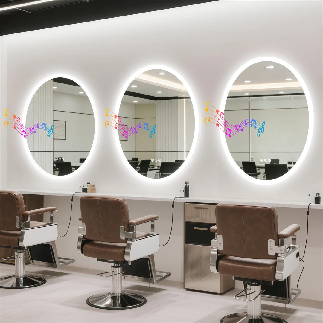 LUVODI Bluetooth LED Bathroom Mirror,Oval Wall Vanity Mirror with Double NdFeB Speakers,Smart Memory Dimming Lighted Mirror Fogless