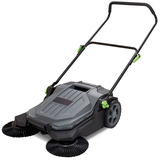 SucceBuy Walk-behind Hand Push Floor Sweeper 25.6" Sweeping Width Floor Sweeper 5-Gal Waste Container Angle & Height Adjustable