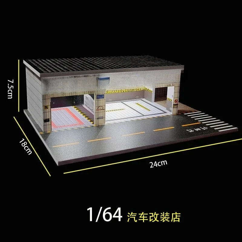 Diorama Car Parking Lot With LED Lighting Japanese Commercial Building Display