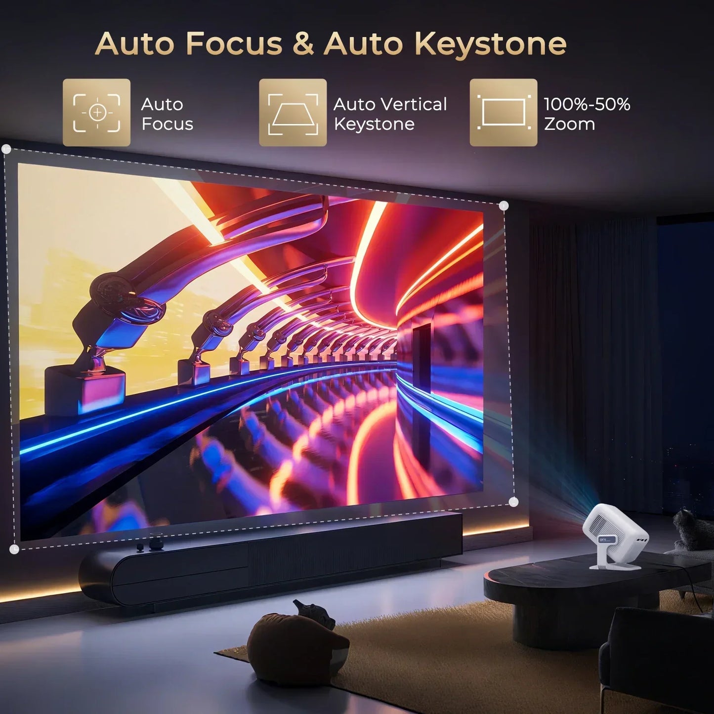 LynCast 4K X3AQ Projector 500ANSI Native 1080P Auto Focus Android 11 BT5.4 WIFI6 Portable Home Theater