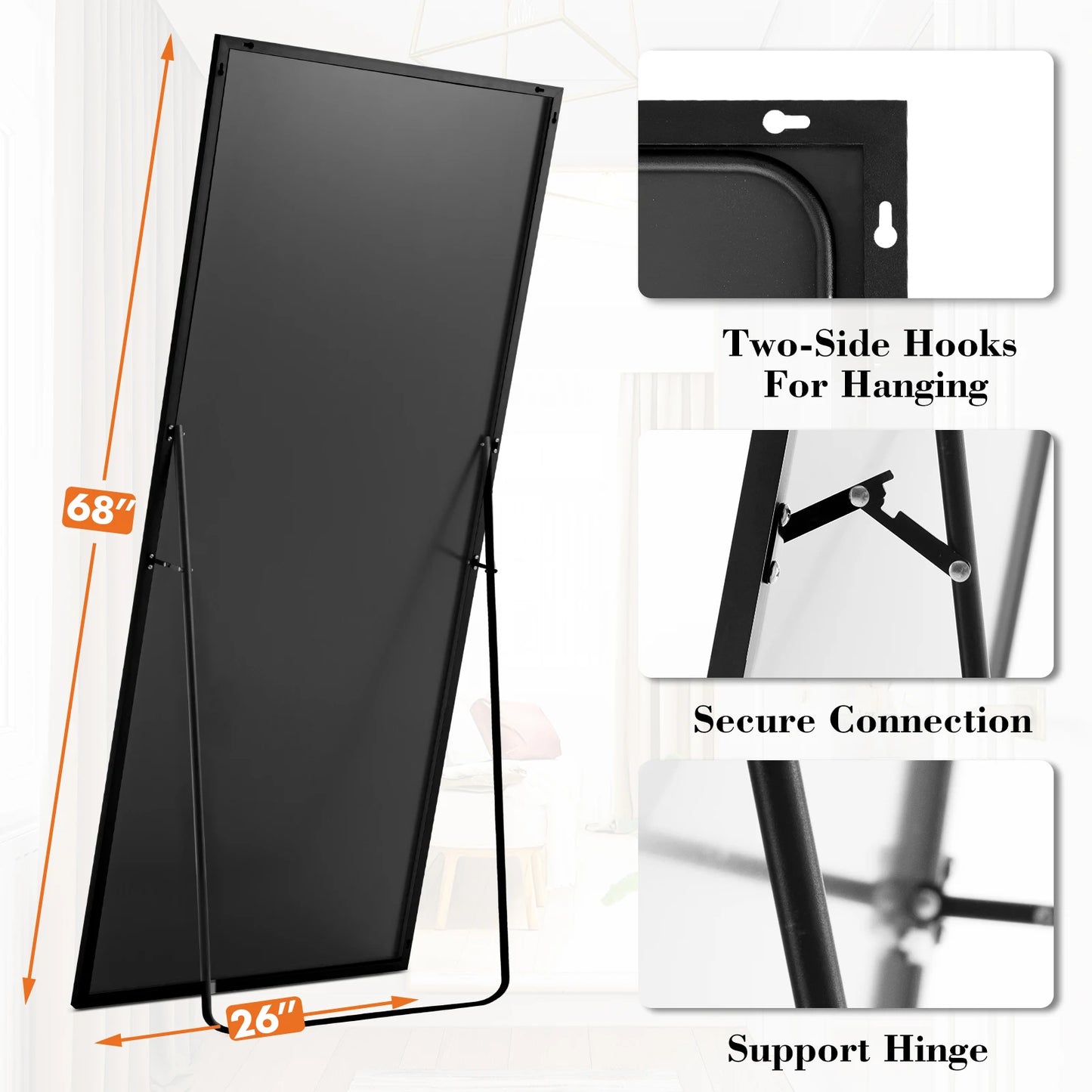 JHK Arched Full Length Mirror On Stand With Aluminum Frame