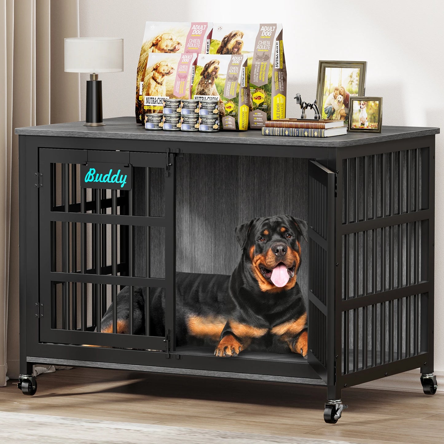 Heavy Duty Dog Crate Furniture With Casters For TV Stand