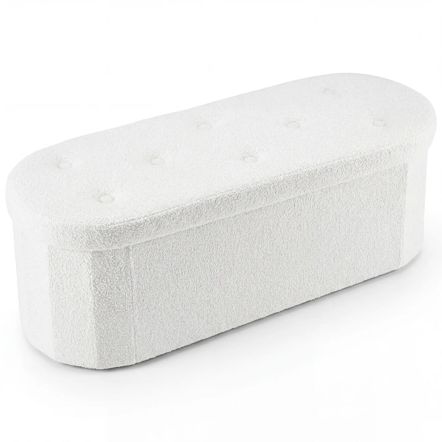 JHK Folding Storage Ottoman Bench With Teddy Fabric Cushion