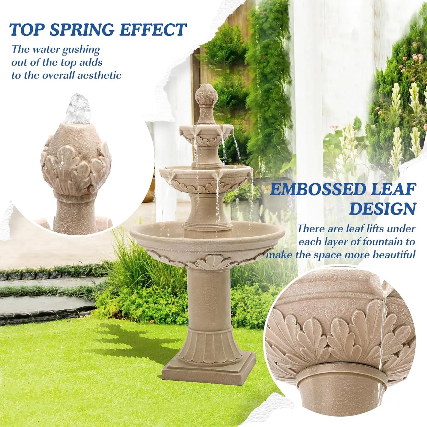 Cascading Resin Floor Standing Water Fountain With Pump Indoor Outdoor