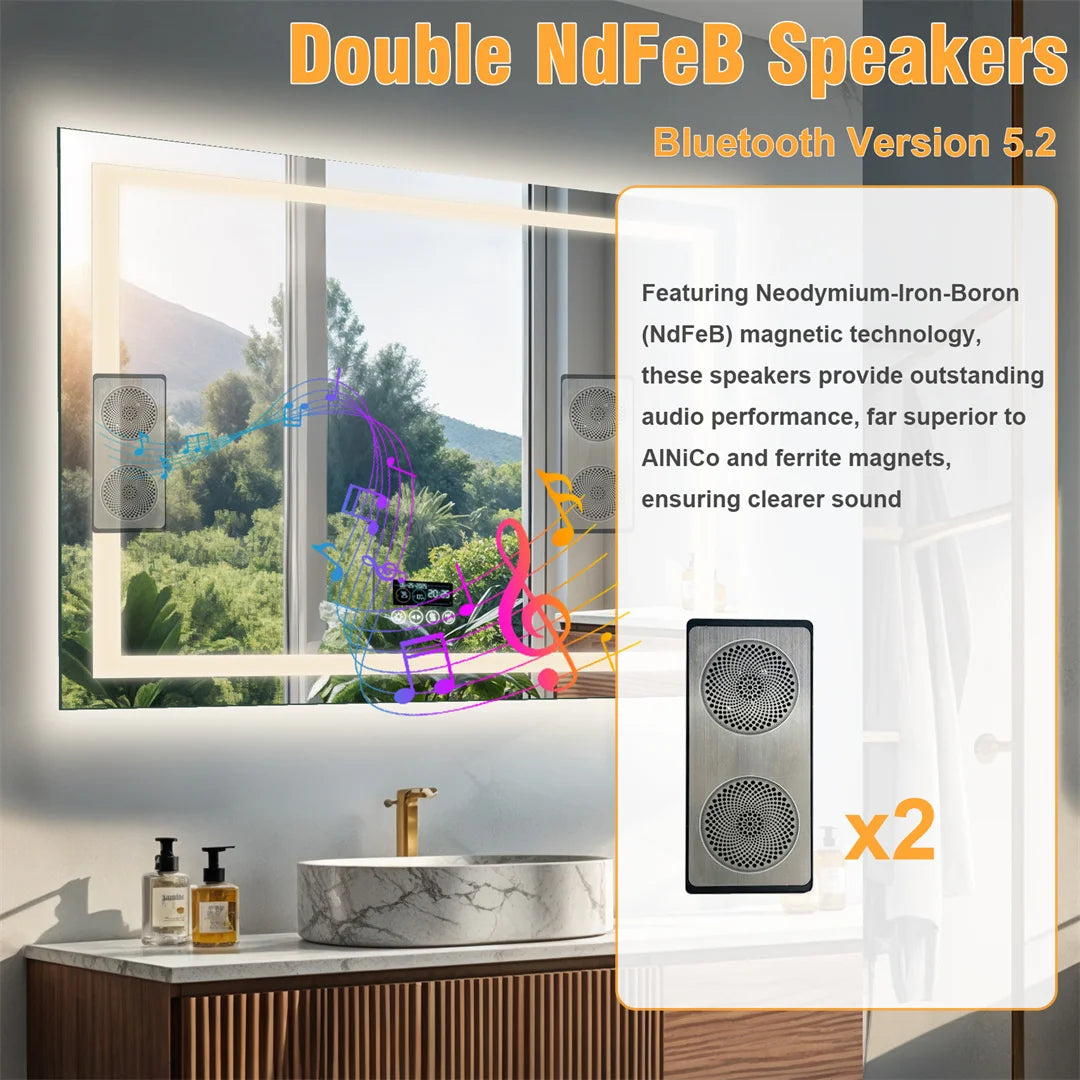 LUVODI 100cm Large Rectangle Bluetooth Bathroom Mirror Wall Vanity Mirror with Time Display IP44 Waterproof Dimming,Anti-fog