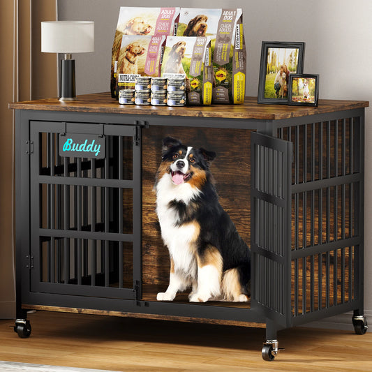 Heavy Duty Dog Crate Furniture With Casters For TV Stand