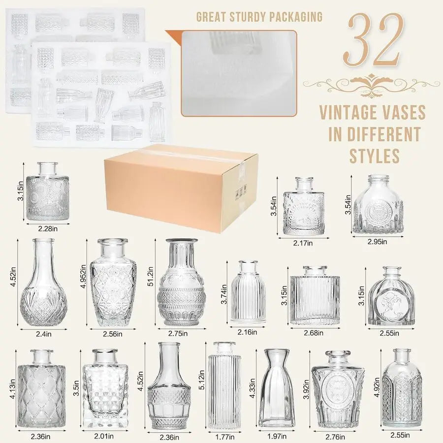 Bud Vase Set of 32PCS Wedding Centerpieces for Tables,Mini Clear Bud Vases for Flowers,Small Flower Vases Suitable for Birthday