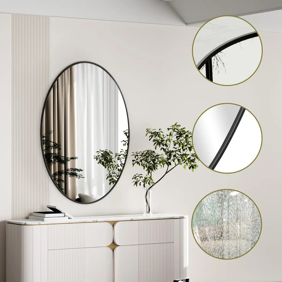 Black Oval Bathroom Mirror, 20'x28' Bathroom Vanity Mirror, Oval Mirror for Bedroom Living Room Entryway, Hangs Horizontal or Ve