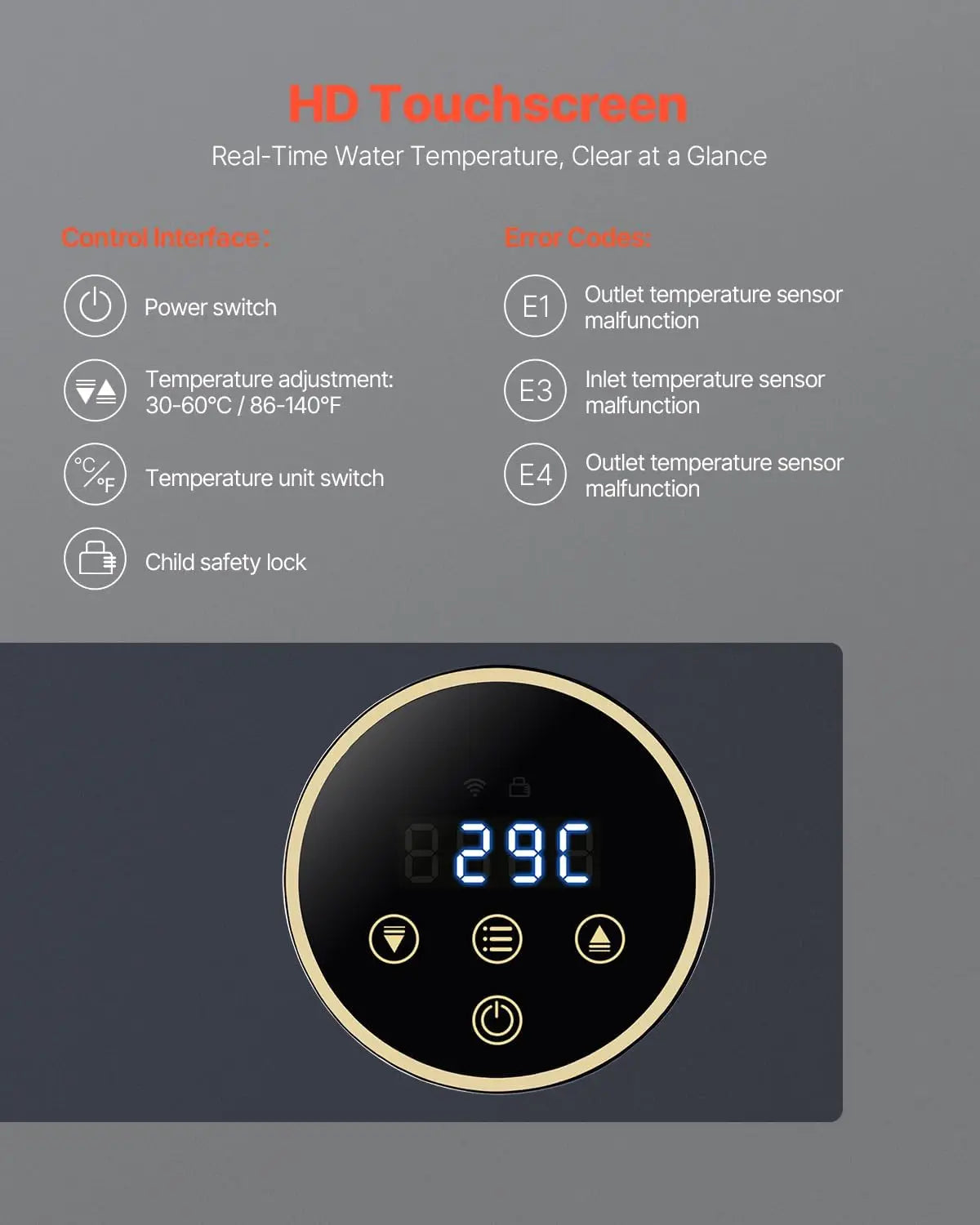 36KW 240V Electric Tankless Water Heater With LCD Touch Control