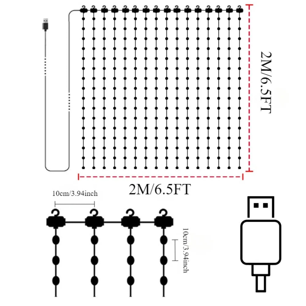USB Led Smart Curtain Lights Bluetooth App Led String RGB Fairy Lights DIY Music Lights Party Window Curtain Bedroom Decoration