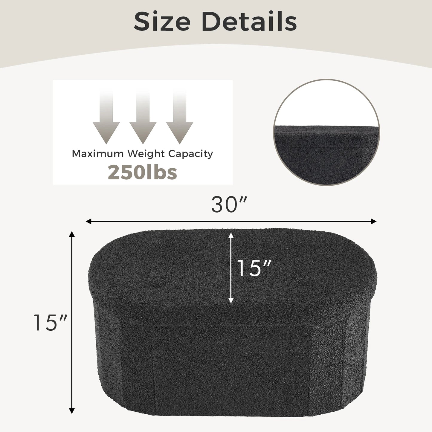 JHK Folding Storage Ottoman Bench With Teddy Fabric Cushion