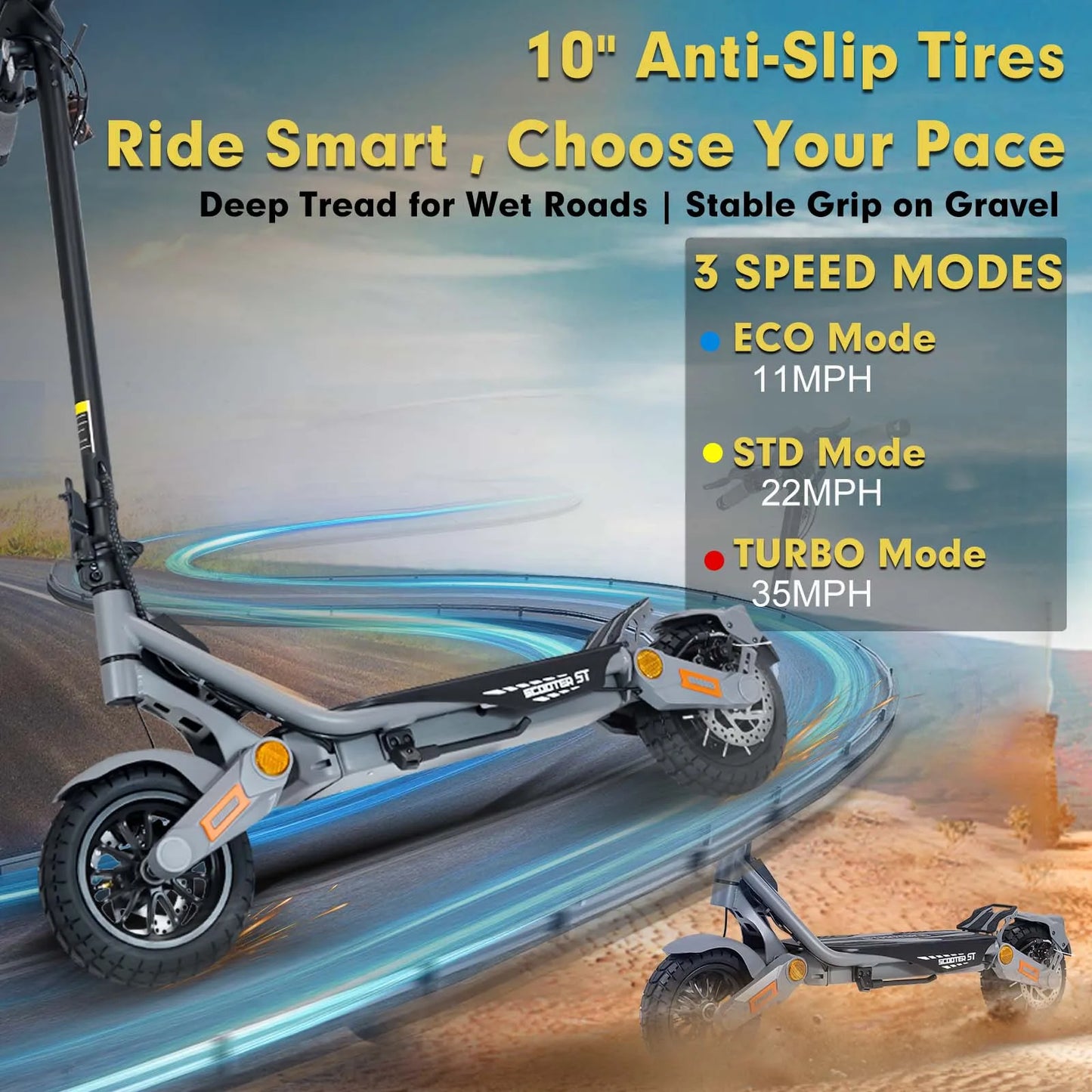 Electric Scooter  1200W Motor for Adults, 48V Battery, 35mph Max Speed,10 Inch Tires