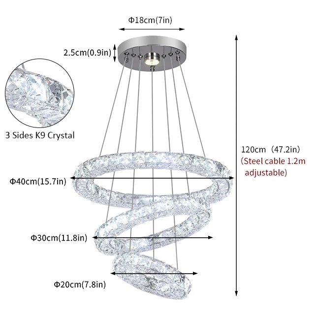 Luxury Diamond 3/5 Rings Circle k9 Crystal Led Chandelier Lighting Fixtures Lamparas Modernas Hanging Lamp Luminaria Lustres