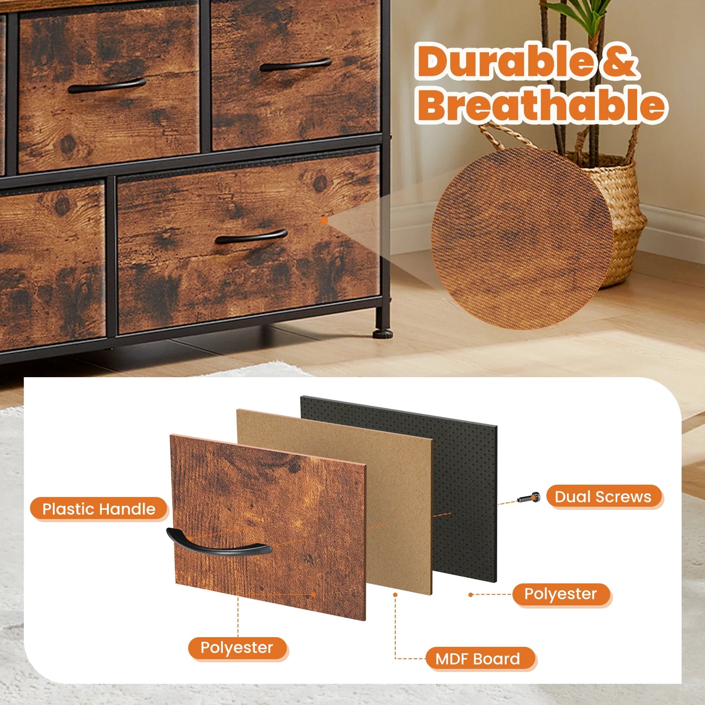 JHK Shoe Cabinet Dresser With Five Fabric Drawers TV Stand