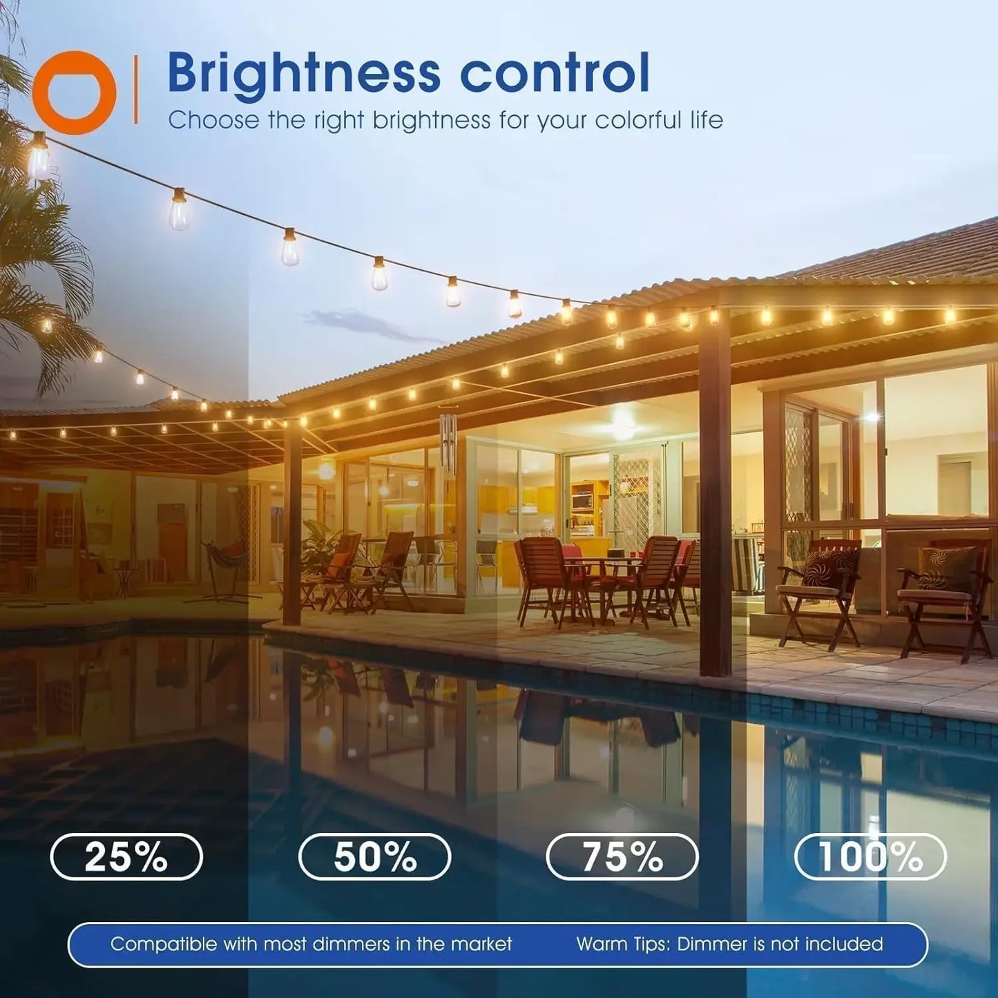 MIMIRGB LED Outdoor String Lights Shatterproof Replaceable Bulbs Waterproof Dimmable