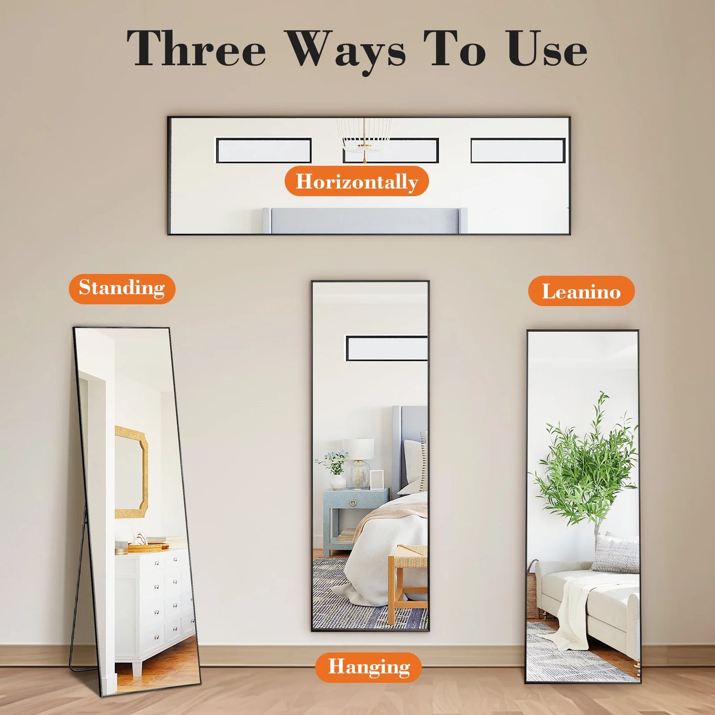 JHK 64"x21" Full Body Wall Mirror Standing Hanging or Leaning Wall-Mounted Mirrors with Stand Aluminum Alloy Frame Living Room