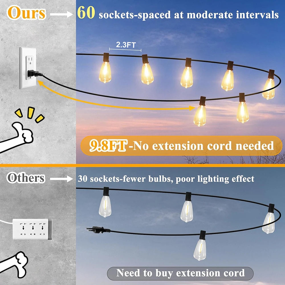 MIMIRGB LED Outdoor String Lights Shatterproof Replaceable Bulbs Waterproof Dimmable
