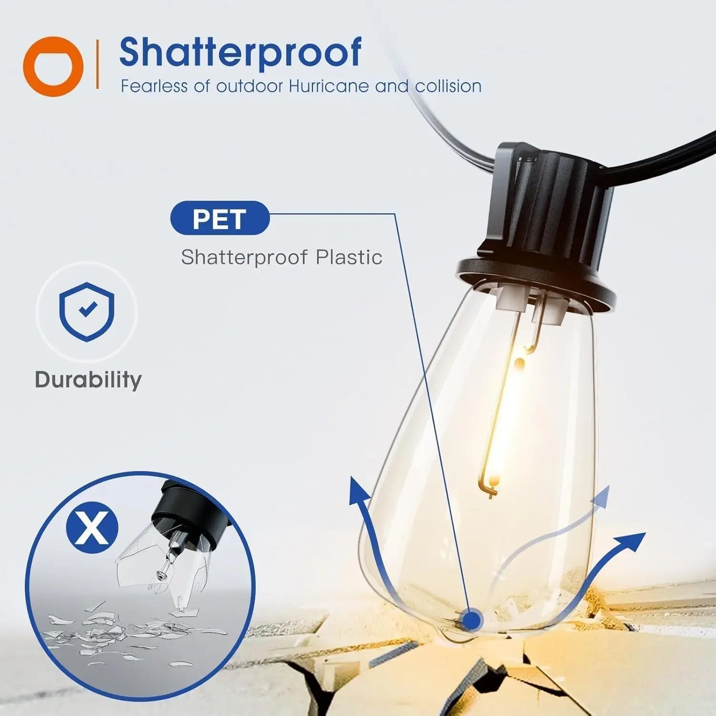 MIMIRGB LED Outdoor String Lights Shatterproof Replaceable Bulbs Waterproof Dimmable