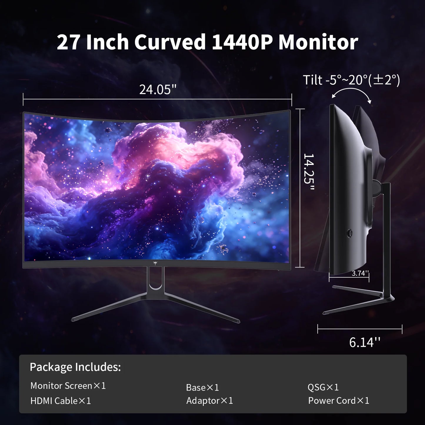KTC Curved Gaming Monitor 1440p 144Hz HDR400 With Adaptive Sync