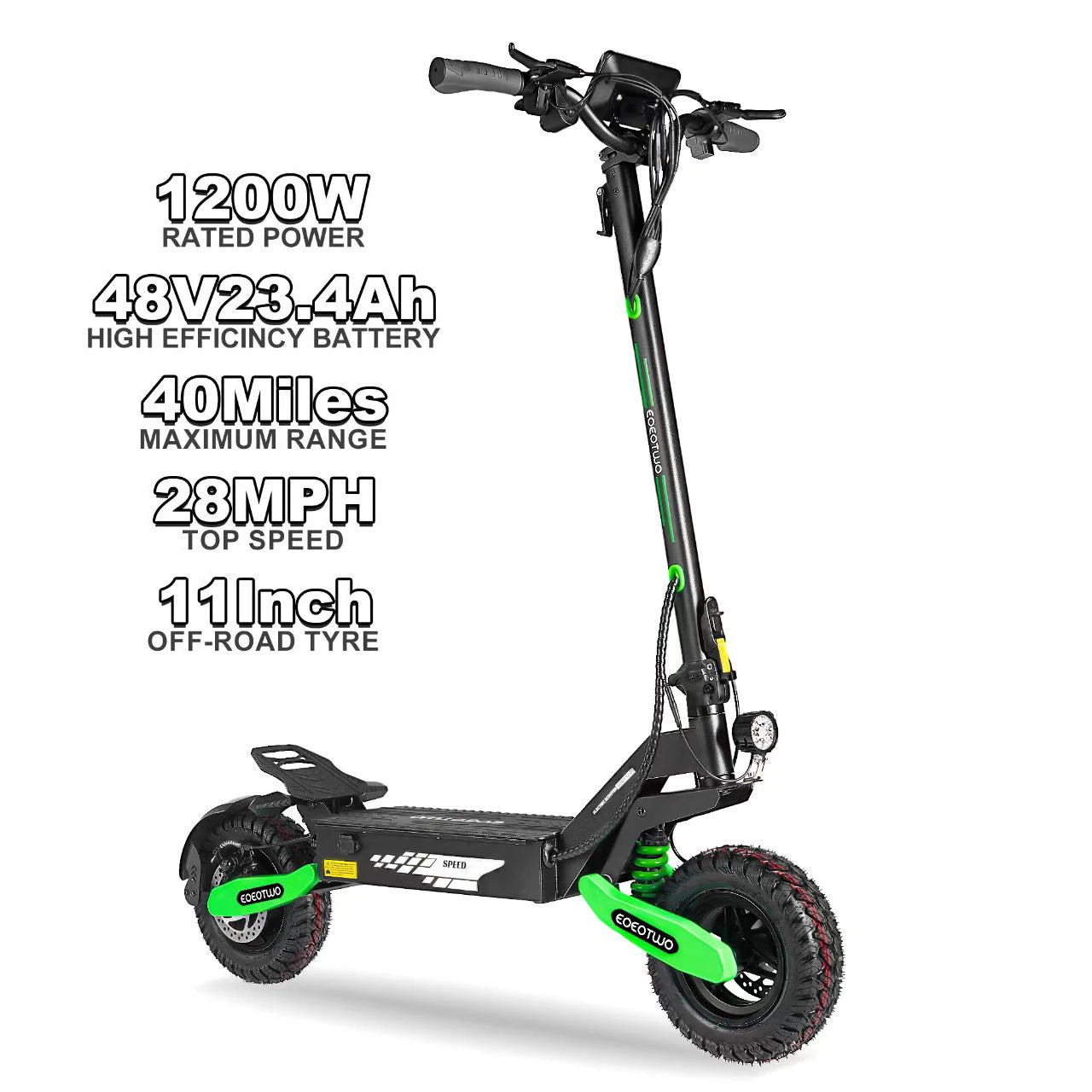 EOEOTWO 1200W Off Road Electric Scooter For Adults 30MPH 48V