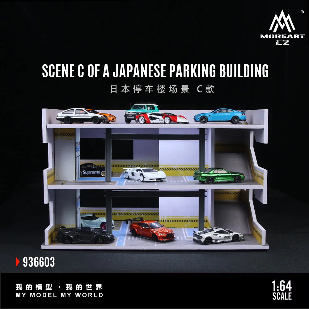 Diorama Car Parking Lot With LED Lighting Japanese Commercial Building Display