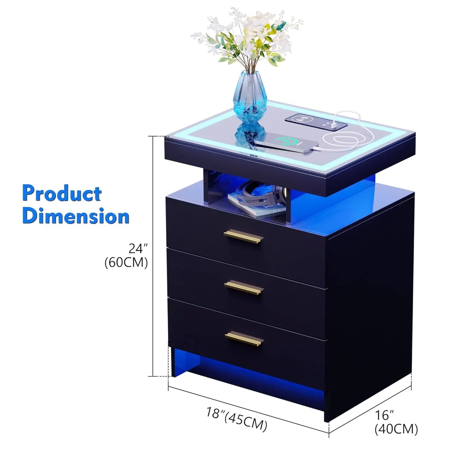 Nightstands With Wireless Charging Station And Auto Sensor LED