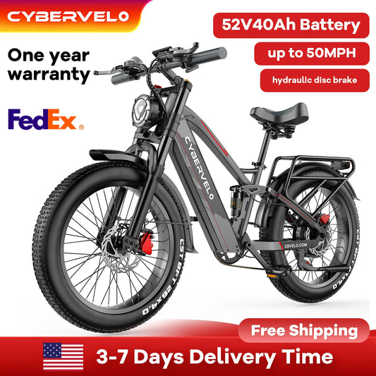 Cybervelo Strong Power Ebike, 5000W Motor Off Road Electric Bike, 100 Miles Long Range, 26"x4.0” Fat Tire, 60V 50Ah Big Battery EK9
