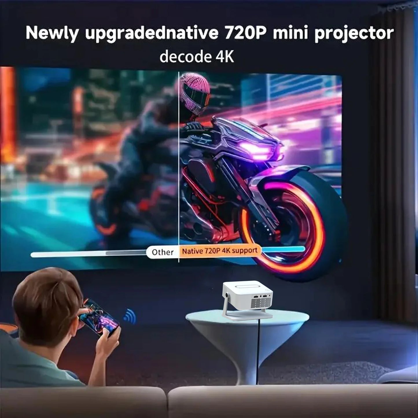 Xnano Android Smart Projector With Holder HDMI For Home Cinema