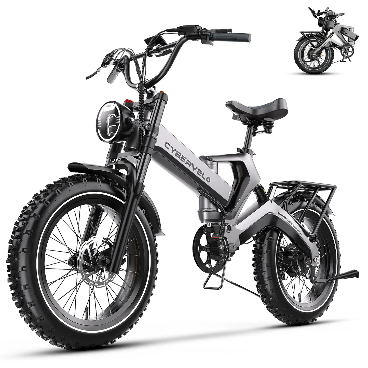2000W Peak Folding Electric Bike Cybervelo EK6 Adults 30+MPH 48V 25Ah Removable Battery 20" Fat Tire Off Road E-bike