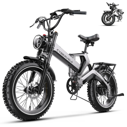 2000W Peak Folding Electric Bike Cybervelo EK6 Adults 30+MPH 48V 25Ah Removable Battery 20" Fat Tire Off Road E-bike