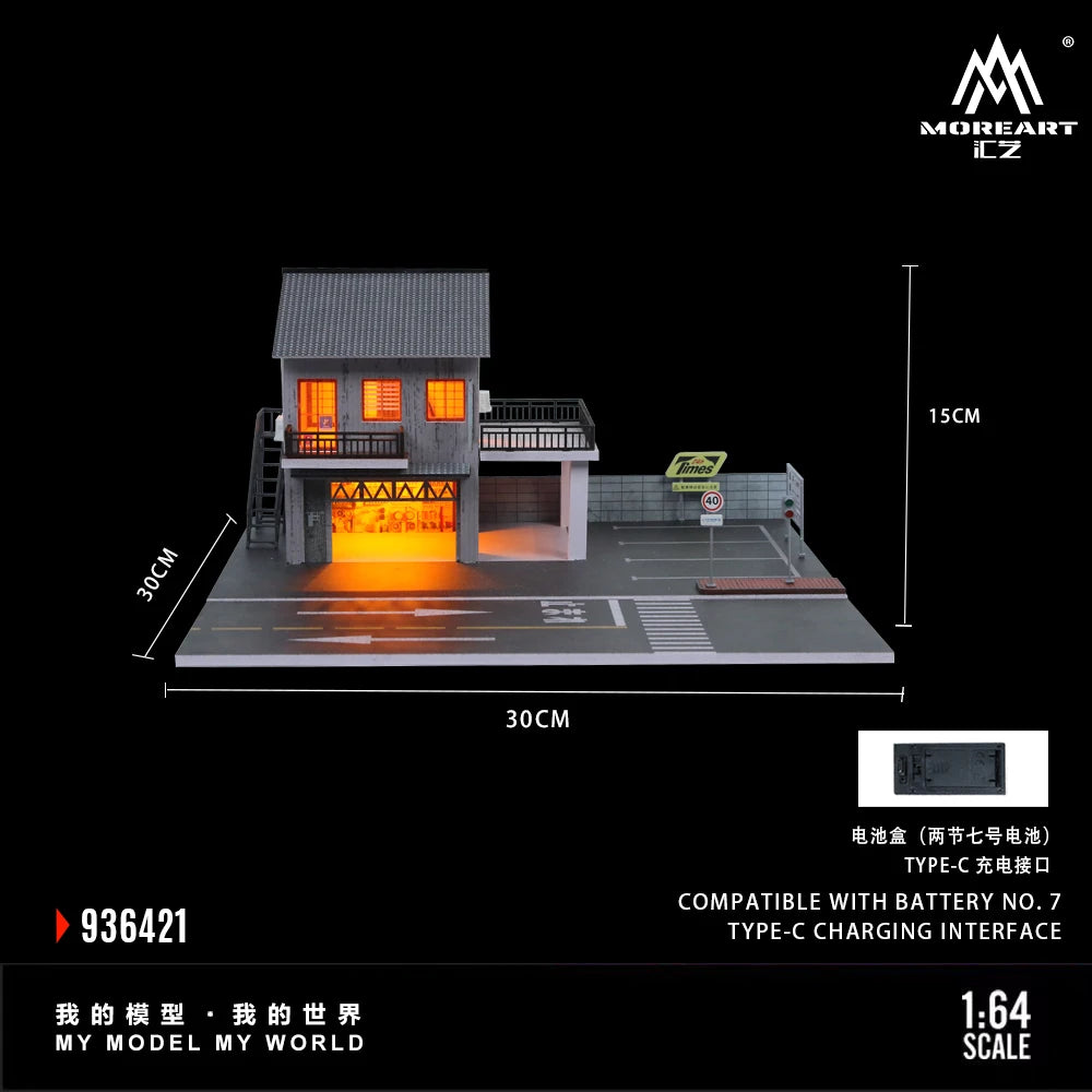 Diorama Car Parking Lot With LED Lighting Japanese Commercial Building Display