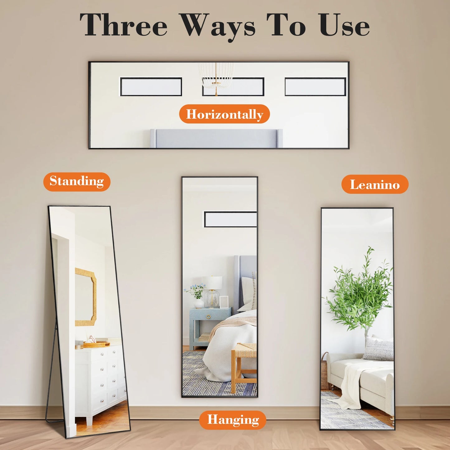 JHK Arched Full Length Mirror On Stand With Aluminum Frame