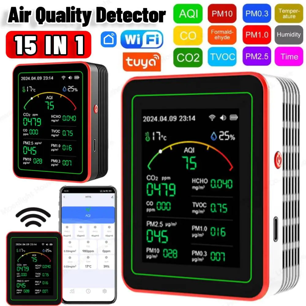 15 In 1 WiFi Air Quality Monitor With Temperature Humidity