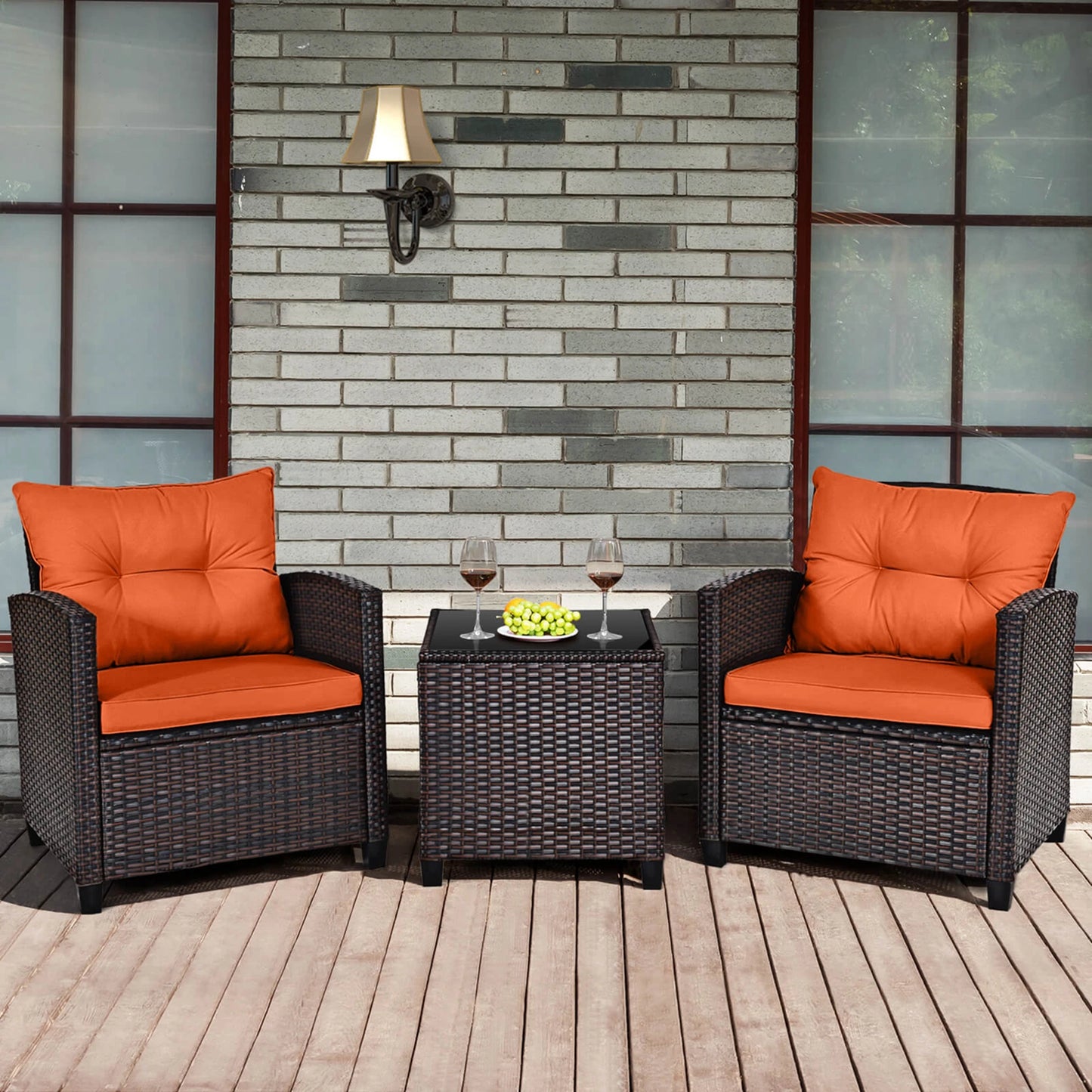 HOMASIS 3 Piece Patio Rattan Sofa Set With Cushions