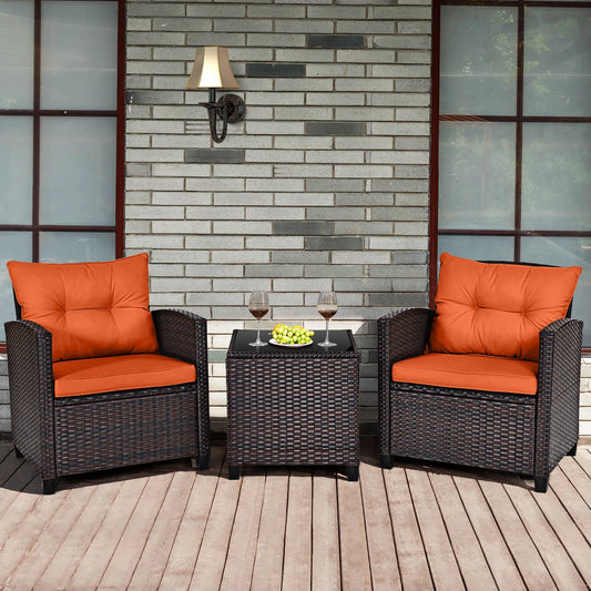 HOMASIS 3 Piece Patio Rattan Sofa Set With Cushions