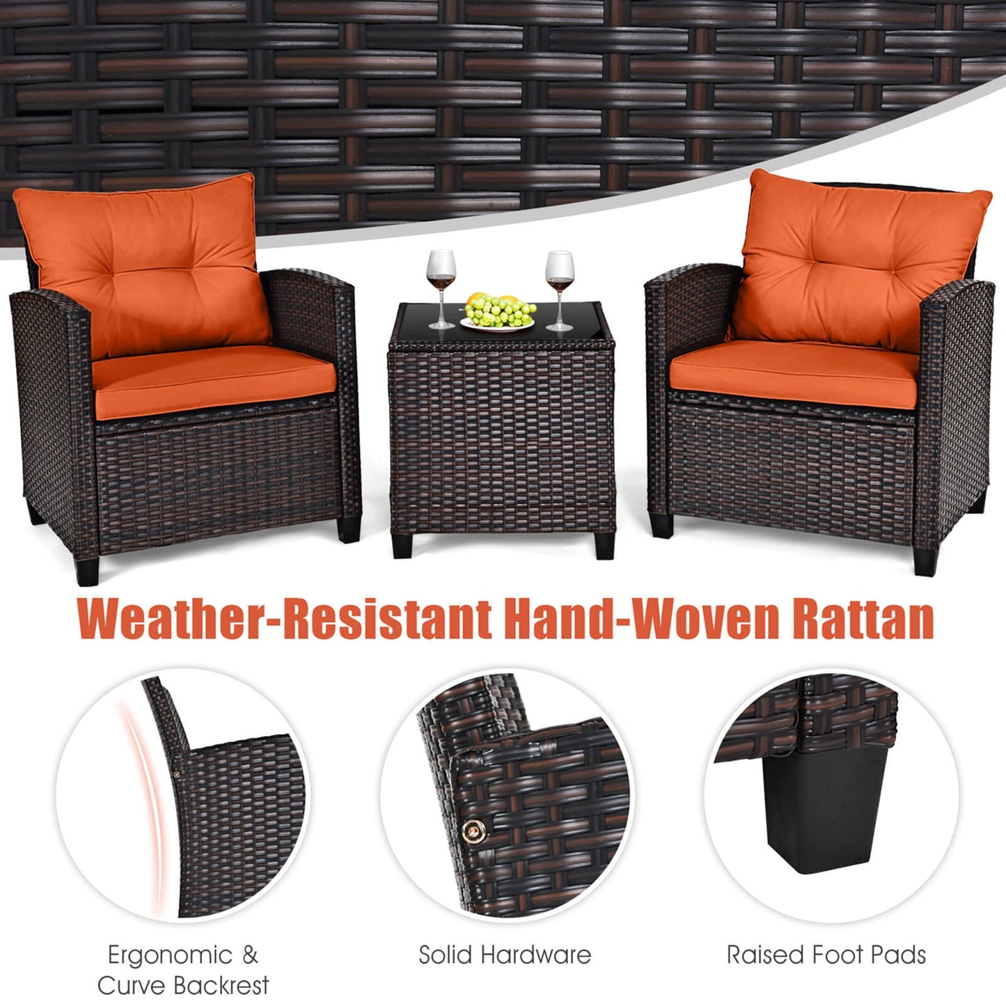 HOMASIS 3 Piece Patio Rattan Sofa Set With Cushions