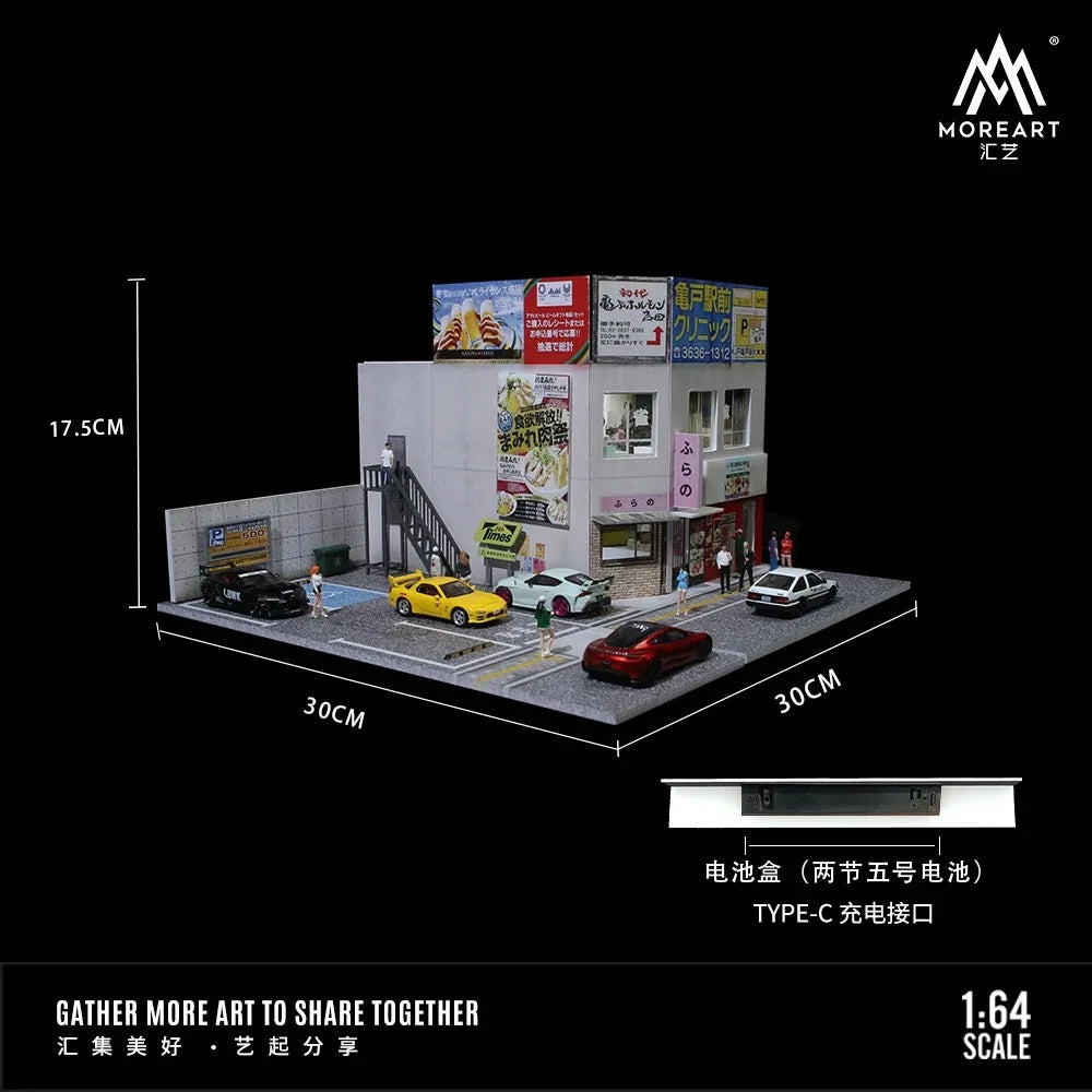 Diorama Car Parking Lot With LED Lighting Japanese Commercial Building Display