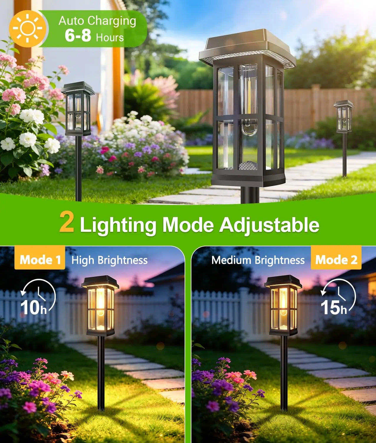 Solar Powered Pathway Lights 8 Pack Outdoor LED Landscape Lamps
