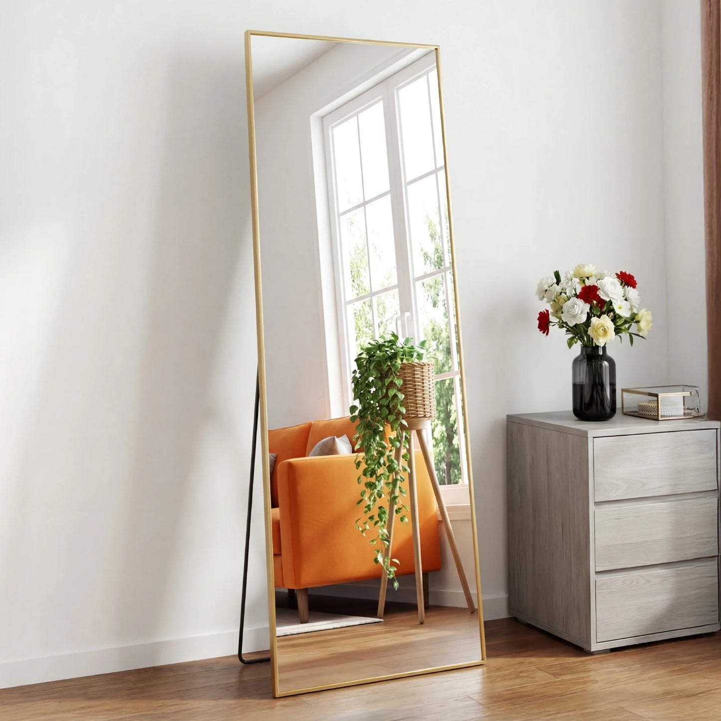 JHK Arched Free Standing Mirror With Aluminum Frame