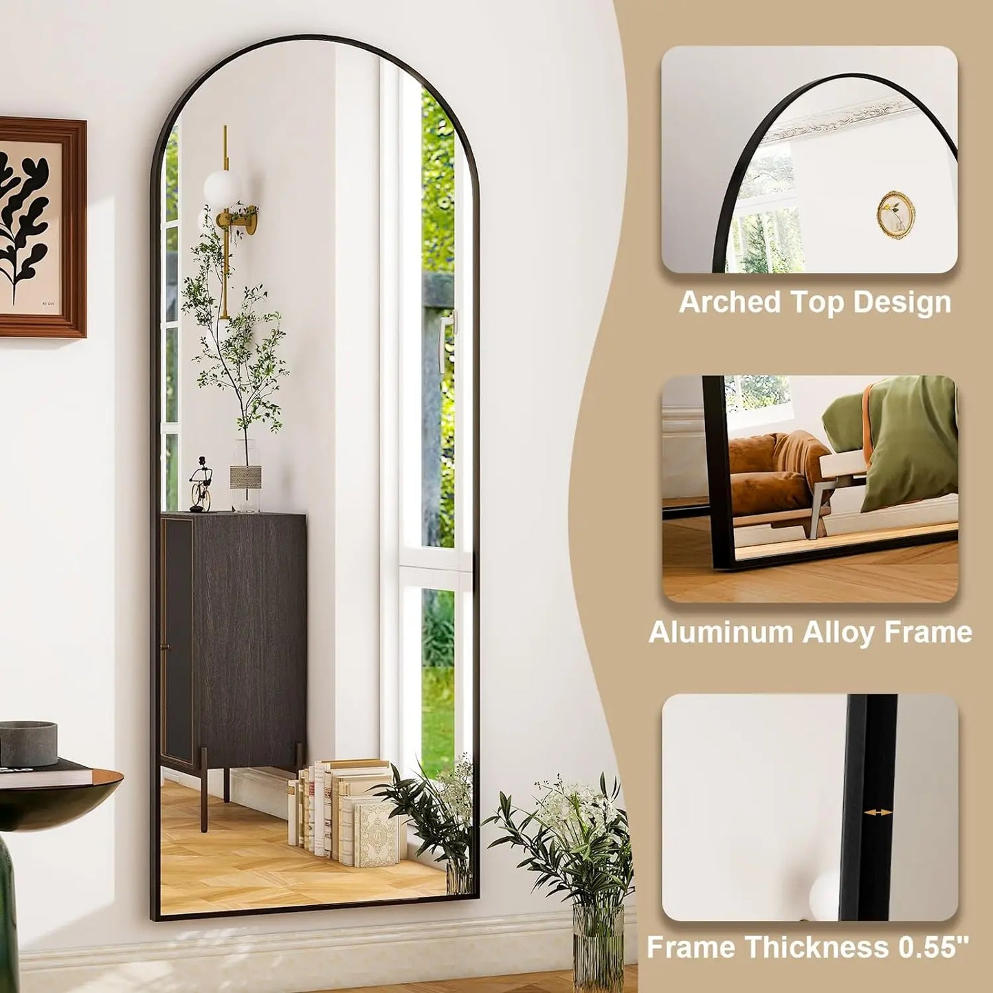 HARRITPURE Full Body Floor Mirror With Aluminum Frame For Bedroom