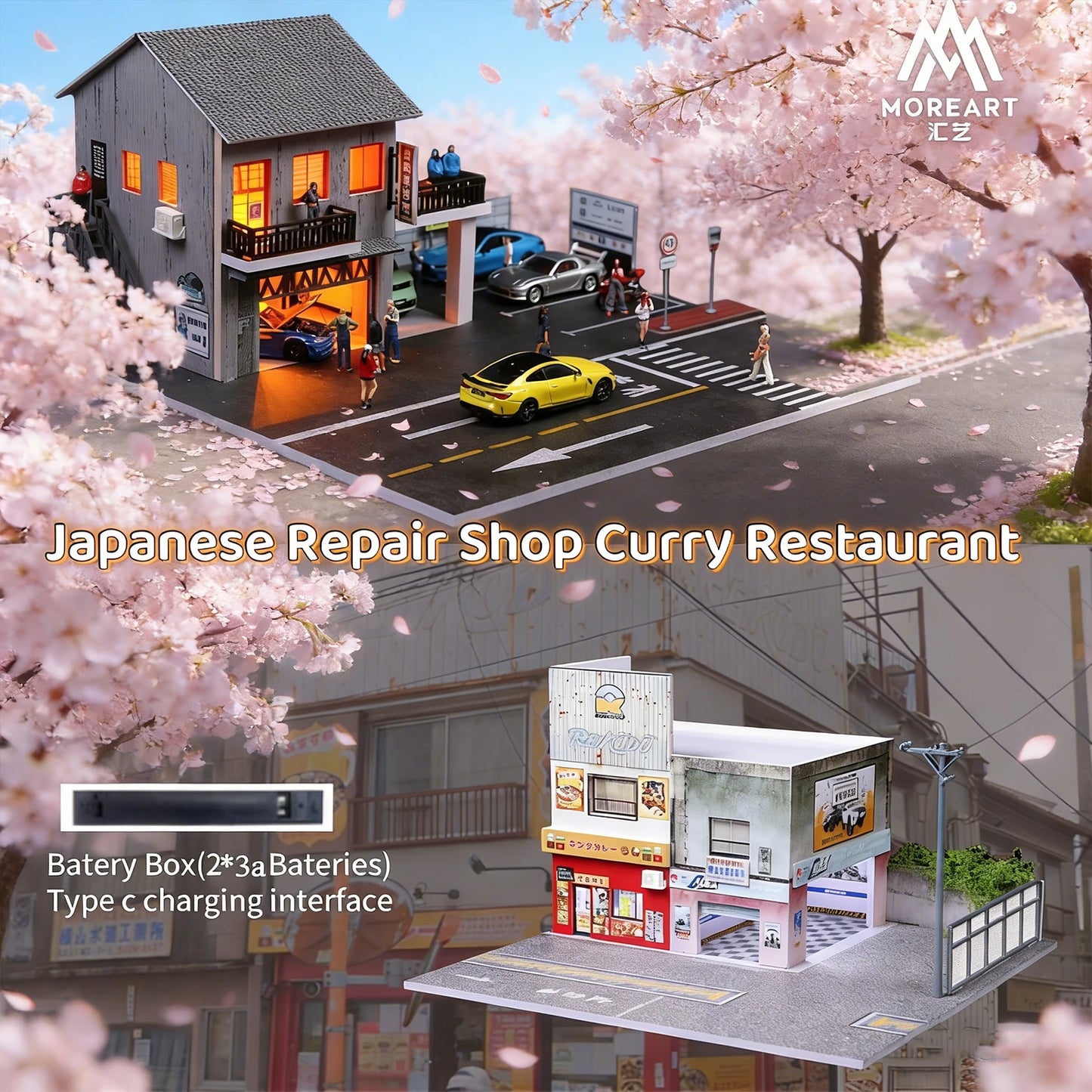 Diorama Car Parking Lot With LED Lighting Japanese Commercial Building Display