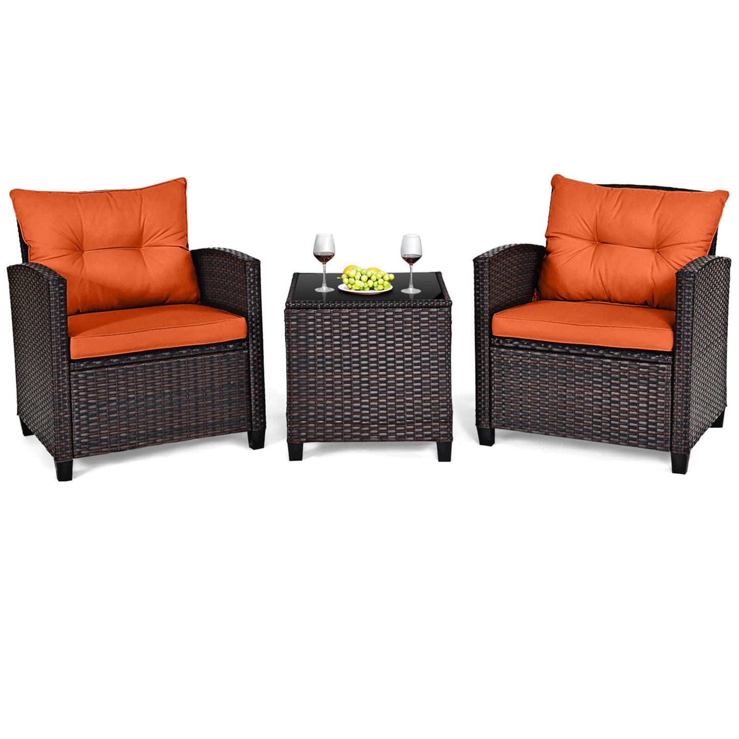 HOMASIS 3 Piece Patio Rattan Sofa Set With Cushions