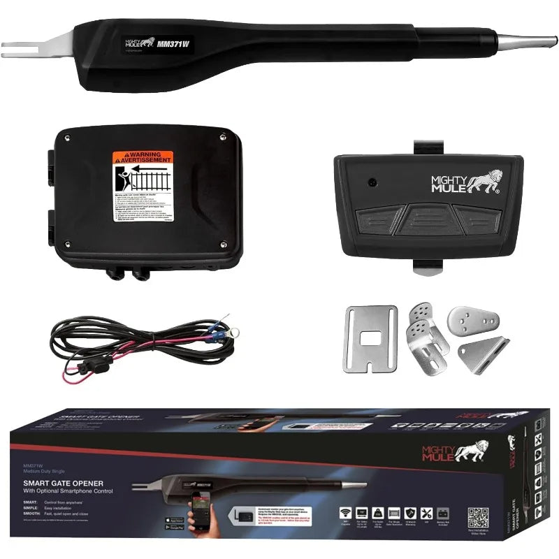 MM371W Automatic Gate Opener, Smart and Solar Ready, Includes Gate Opener Remote and More-Up to 16ft Long or 550lb, Black,