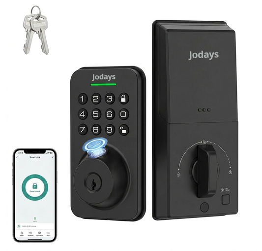Jodays Smart Deadbolt Lock with Fingerprint & Keypad, Keyless Entry Door Lock with App Control, Temporary and One-Time Password, Auto Lock & Anti-Peep Passcode, Powered by 4pcs AA Alkaline Batteries(No included), Easy Install