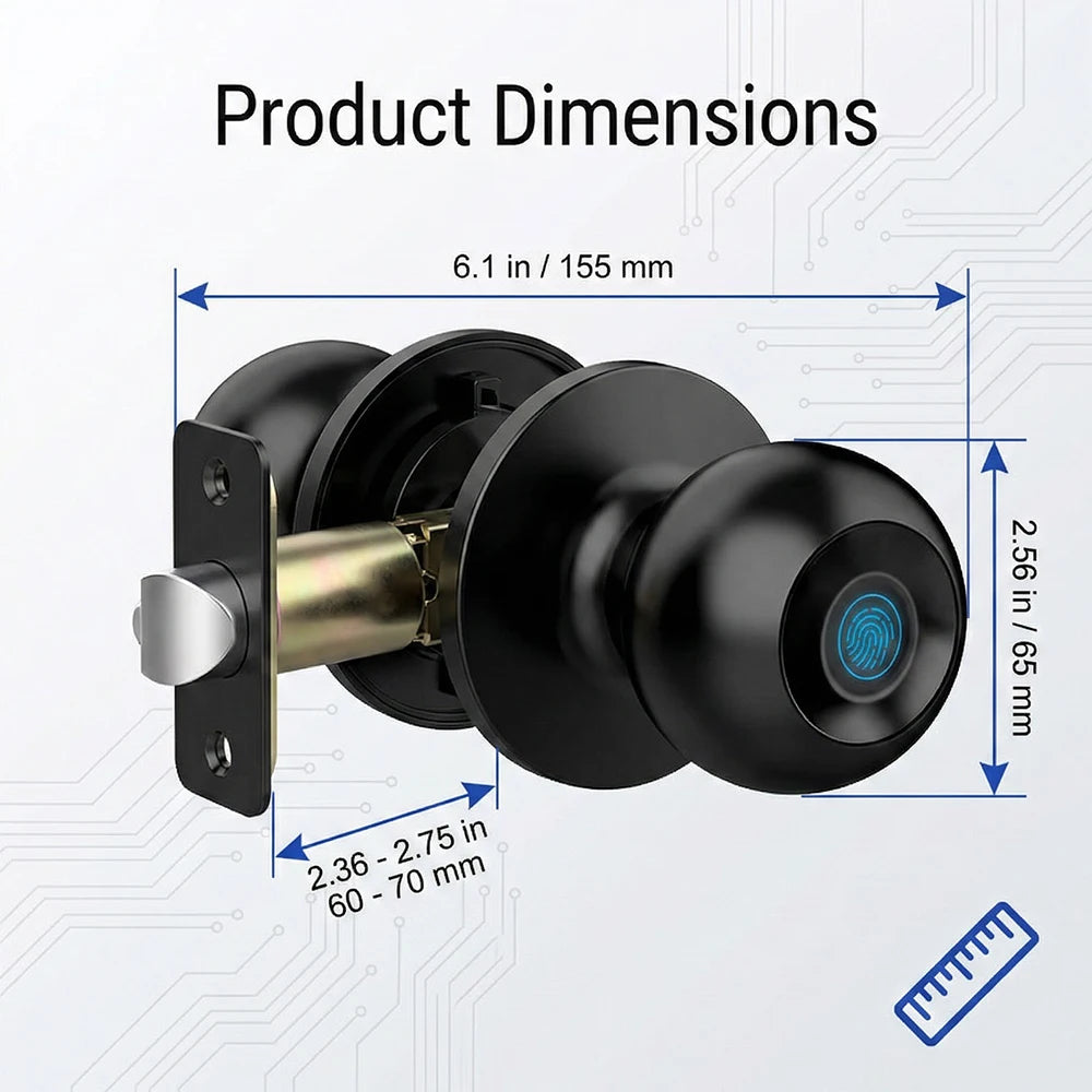 Tuya Smart Fingerprint Door Knob Lock WiFi App Remote Control Keyless Entry Smart Door Lock Temporary Password Unlock Biometric Round Knob Lock for Bedroom Apartment Office