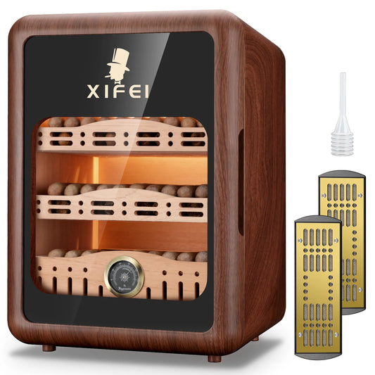 XIFEI Cigar Humidor Up To 150 Cigars With LED Lighting Spanish Cedar Shelves