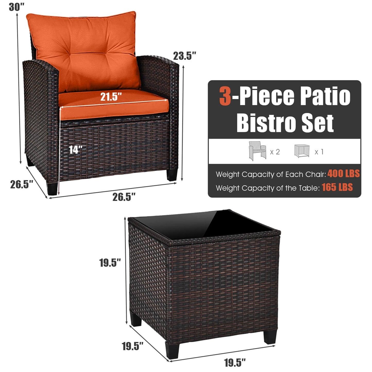 HOMASIS 3 Piece Patio Rattan Sofa Set With Cushions