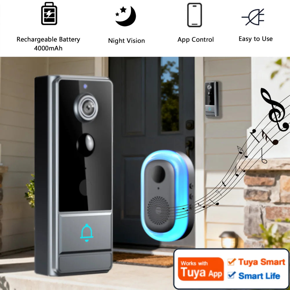 Wireless Smart Video Doorbell, 960P HD Video Doorbell Camera, Home Security WiFi Doorbell Camera, PIR Motion Doorbell